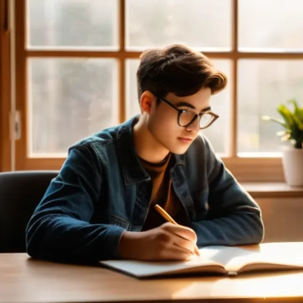 디지털 학습에 대한 논의 - **Prompt 1: Home Learning & Personal Growth**
"A young adult, early 20s, with a focused and insp...