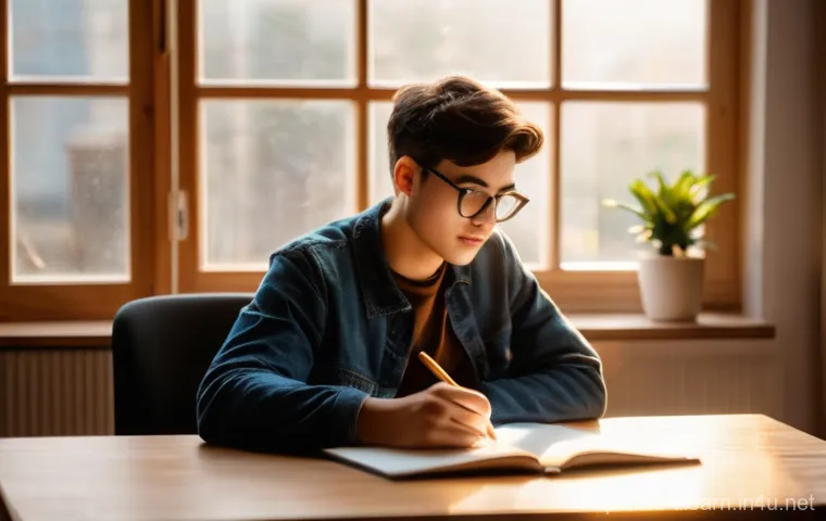 디지털 학습에 대한 논의 - **Prompt 1: Home Learning & Personal Growth**
"A young adult, early 20s, with a focused and insp...